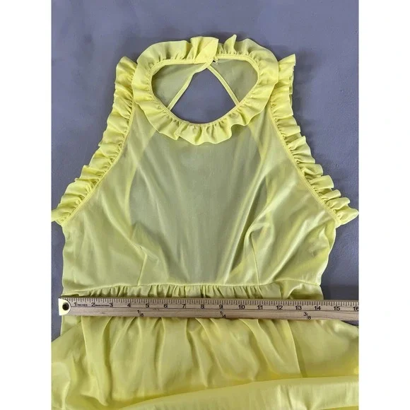 Vintage Maxi‎ Nightgown Women's Yelllow Sz Médium Nylon Y2K Hem Ruffle Made USA